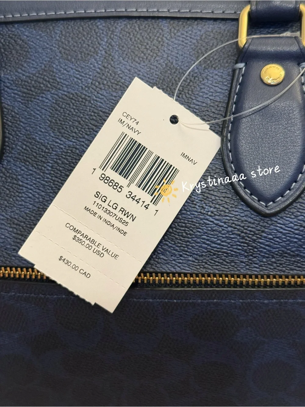 Coach Rowan Large Satchel Bag In Signature Canvas CEY74 Navy NWT